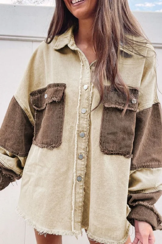 Hazel Blues® |  Raw Hem Contrast Collared Neck Jacket Tailored Jacket Straight Jacket A-Line Jacket