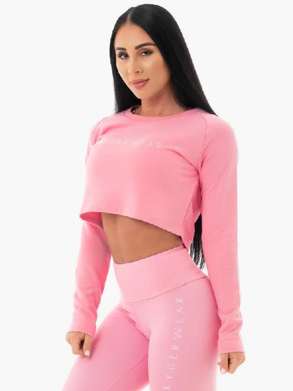 Ryderwear | Staples Cropped Sweater - Pink Cotton Fabric Linen Fabric Terry Fabric