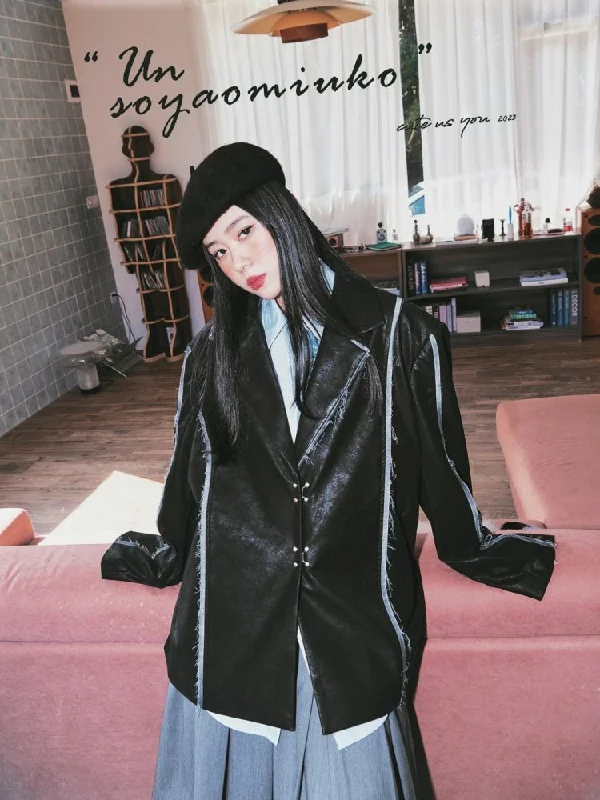 Vintage Split Leather Blazer【s0000000867】 Women's Custom Jacket