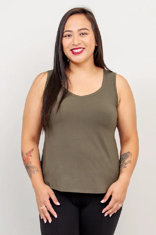 Ritzy Tank, Khaki, Bamboo navy tank top