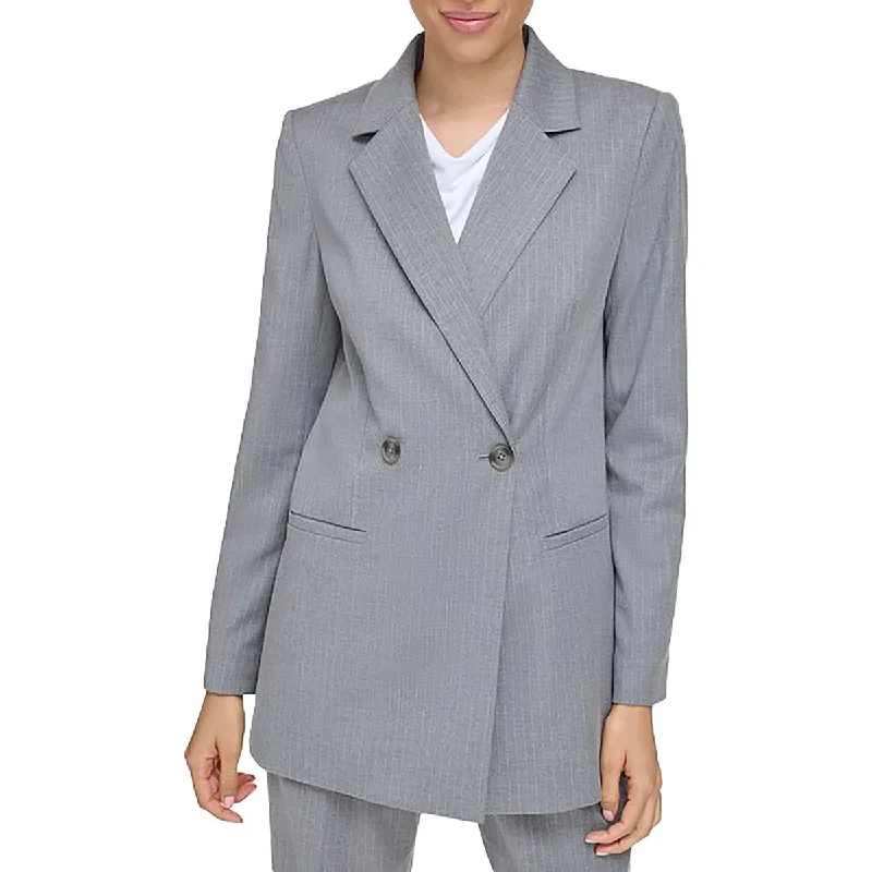 Calvin Klein Womens Striped Shoulder Pads Double-Breasted Blazer Women's Fashion Blazer