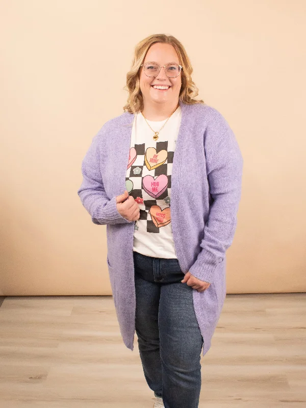 Lilac Dreams Cozy Cardigan Welt Pockets Slit Pockets Flap Pockets