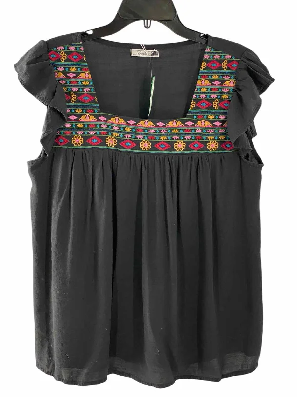 Dorose Size L Black Embroidered Tank Top print tank top