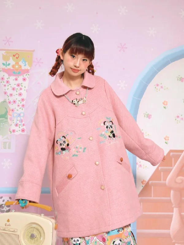 Panda embroidery mid-length coat【s0000005366】 Trapeze Tunic Caftan