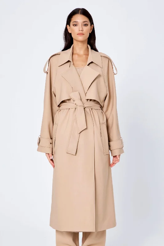 ROZALIA x ATOIR Womens The Trench Coat Sand Peter Pan Collar Cowl Neck Turtleneck