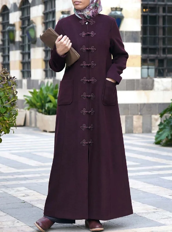 Frog Buttoned Wool Coat Crew Neck V-Neck Boat Neck
