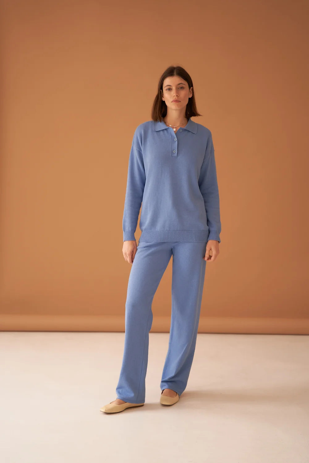 Blue Cotton Cashmere Trousers Trousers Lace Delicate
