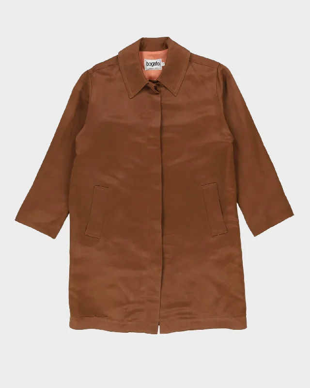 1990s Brown Linen-Blend Mac Coat - M Jersey Tulle Batik