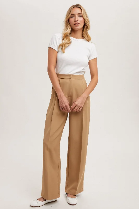 Taupe Pleated Wide Trouser Pants Trousers Cargo pockets