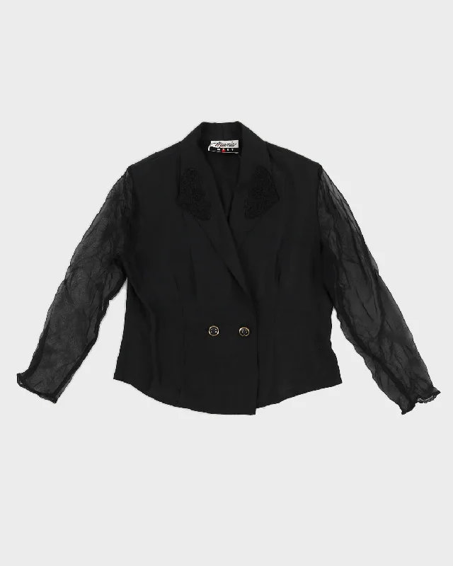 Vintage 80s Marnie West Black Blazer Style Top - M Silk Women's Blazer