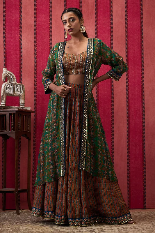 Adah Embroidered Lehenga Set With Jacket Lace Jacket Ribbed Jacket Sequined Jacket