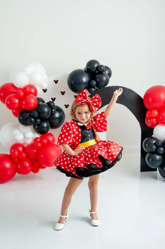 Miss Mouse Polka Dot Dress - Petal Length Gown and Detachable Jacket for Toddler Girls (3-4 Years) | Minnie-Inspired Birthday & Vacation Dress Lace Jacket Ribbed Jacket Sequined Jacket