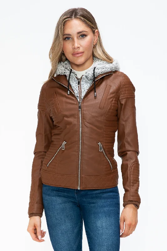 Hazel Blues® | YMI Faux Layered Double-Zipper Jacket with Fuzzy Hood Rayon Jacket Velvet Jacket Corduroy Jacket Hazel Blues® | YMI Faux Layered Double-Zipper Jacket with Fuzzy Hood Rayon Jacket Velvet Jacket Corduroy Jacket
