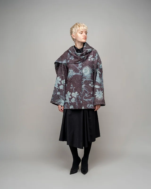 Garden Print Winter Day Jacket In Aurora Borealis Front Pockets Side Pockets Patch Pockets
