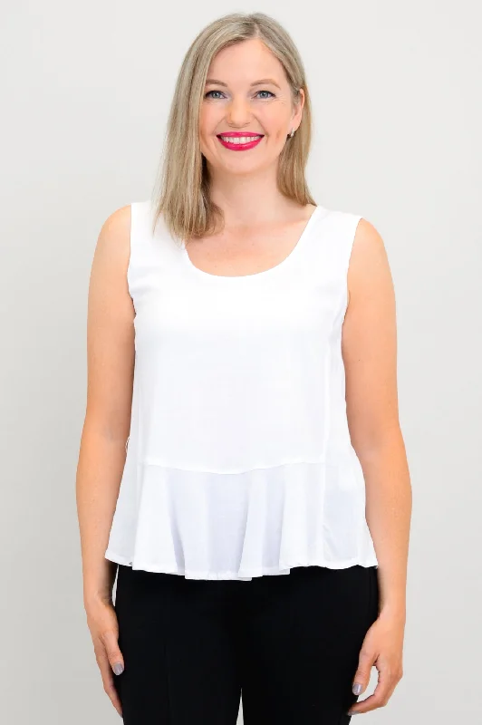 Ginny Tank, White, Linen Bamboo cozy tank top