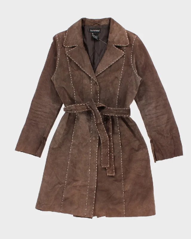 Vintage 90s Le Chateau Brown Suede Coat - XL Stand-Up Roll-Neck Turtle