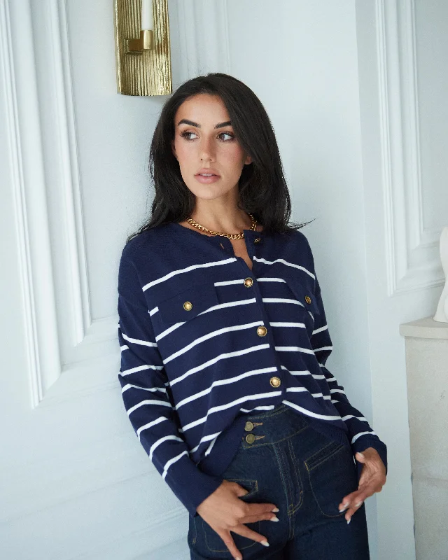Marine Stripe Cardigan Terry Blend Velvet Blend Canvas Blend