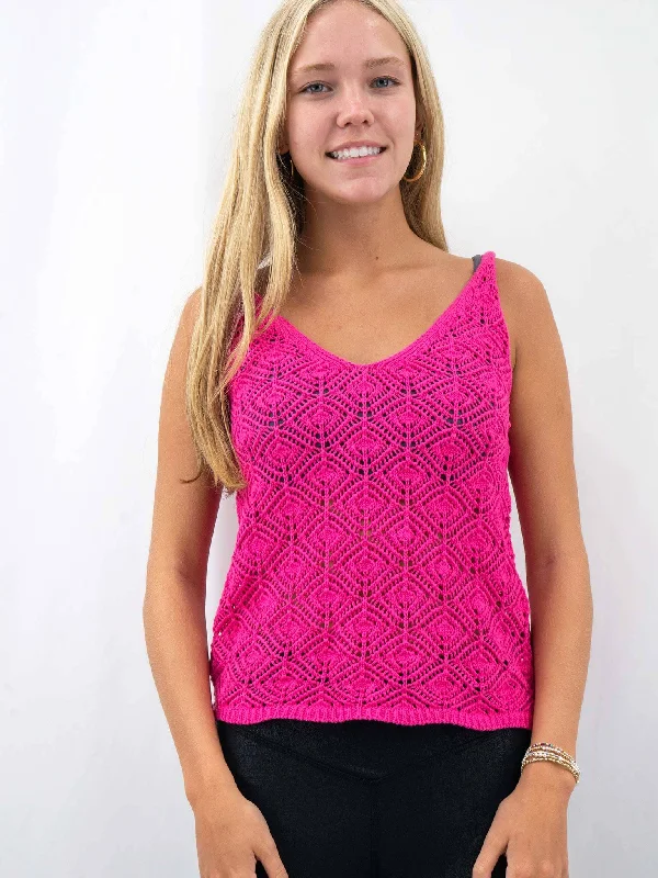Hot Pink Crochet Tank bold tank top