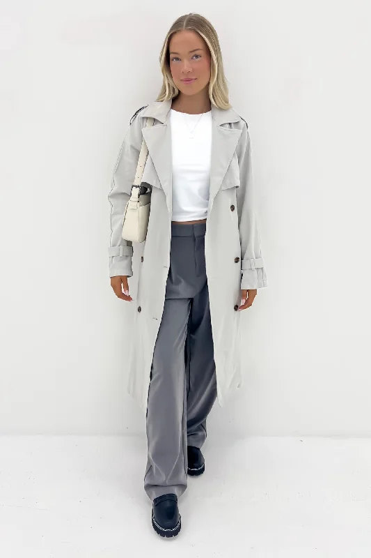 Eve Trench Coat Grey Pockets Sleeves Lining