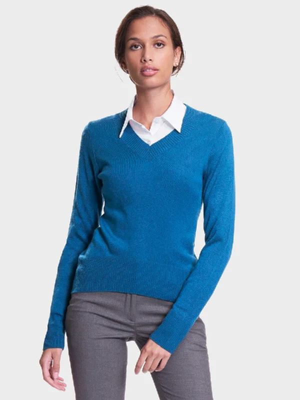 Ladies' Favorite V-Neck Sweater - Aquamarine Layered Multi-layer Single Layer