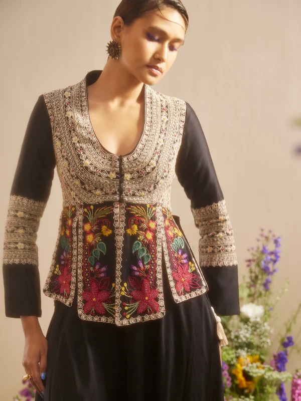 Black Cordwork And Beadwork Panelled Jacket Chenille Jacket Brocade Jacket Lace Jacket