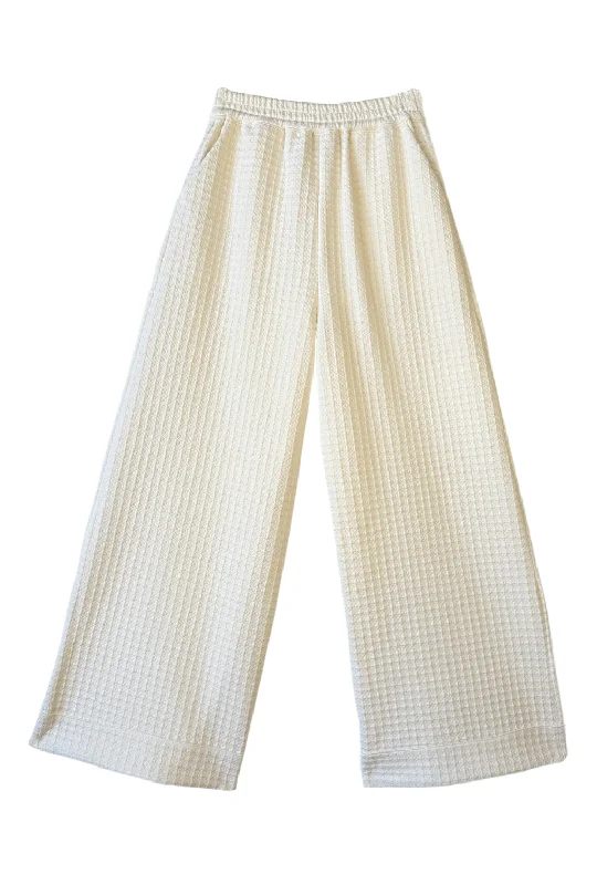 BURU x Megan Stokes Wide Leg Knit Trouser - Ivory Trousers Satin Smooth