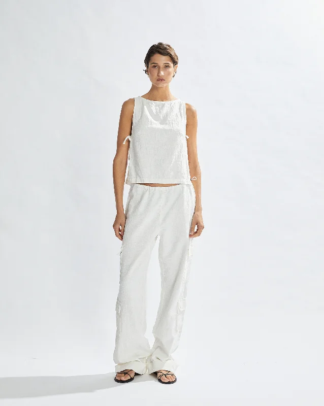 Evie Trousers Off White Cropped Trousers Satin Smooth