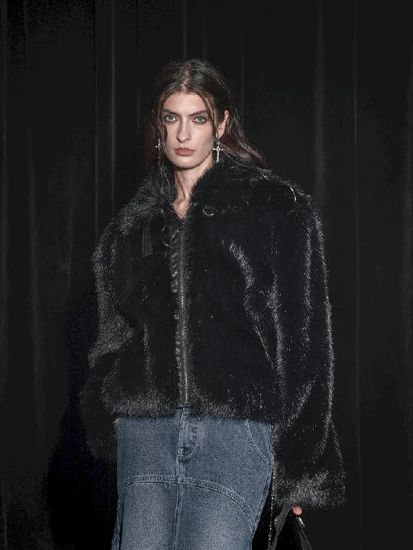 Black eco-friendly fur coat【s0000005453】 Pleated Ruffled tiered