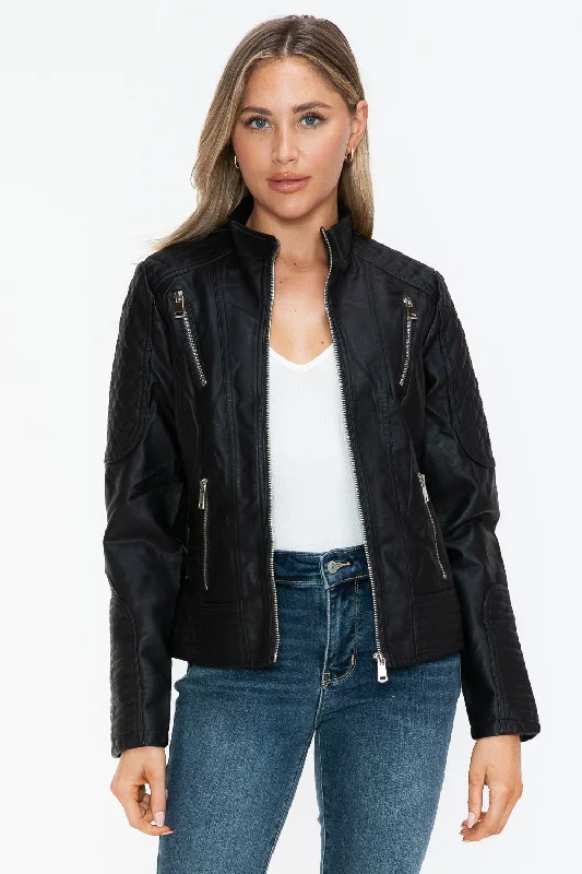 Hazel Blues® |  Snobbish Faux Leather Zip Up Mock Neck Jacket Striped Jacket Polka Dot Jacket Floral Jacket