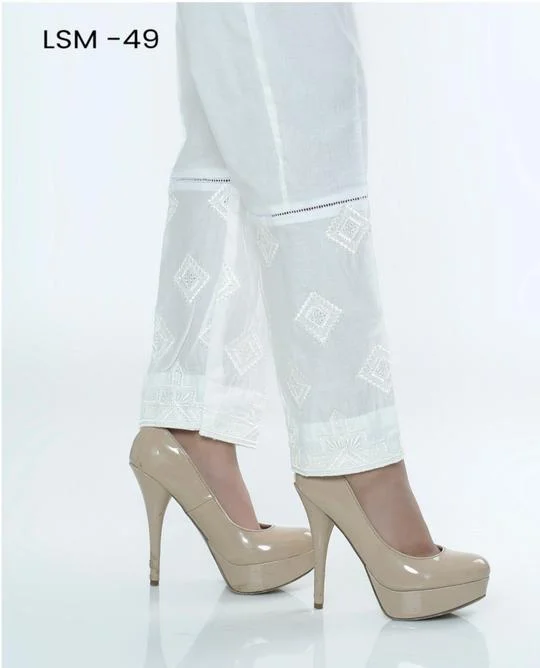 Lakhani Embroidered, Printed Ladies Stitched 1 Piece Single Trouser LSM-T-49-White Trousers chic elegant