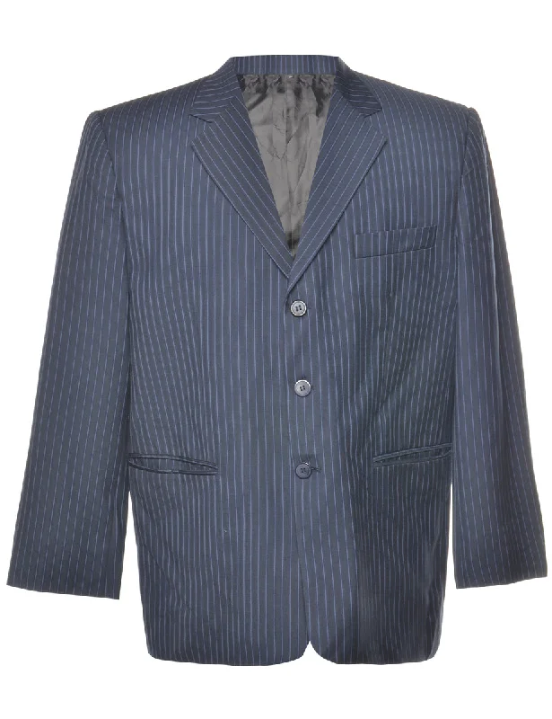 Pinstriped Navy Classic Blazer - L Women's Premium Blazer