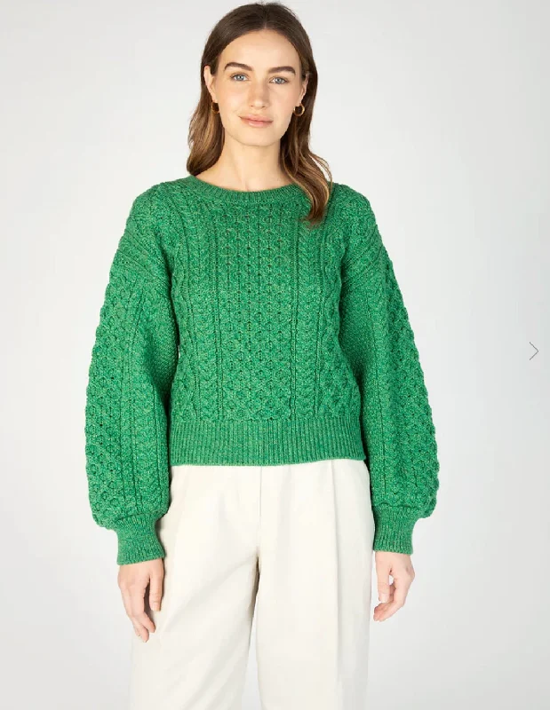 IrelandsEye Honeysuckle Cropped Aran Sweater Green Long Sweater Short Sweater Cropped Sweater