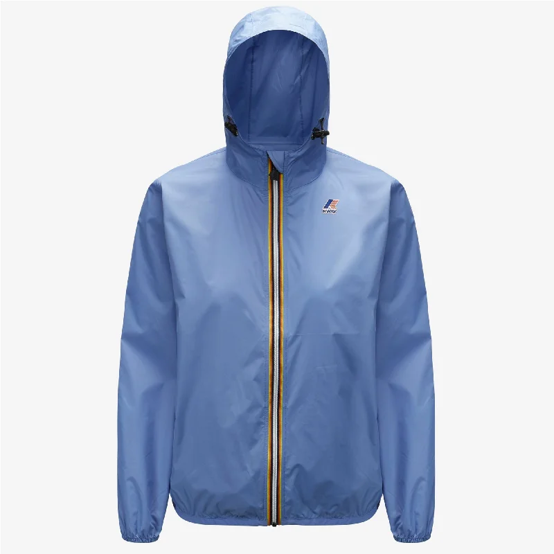 Claude - Unisex Packable Full Zip Waterproof Rain Jacket in Azure Dark Tiered Jacket Buttoned Jacket Zippered Jacket