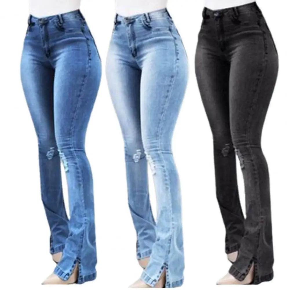 2024 Fall New Women High Waist Boot Cut Jeans Fashion Slim Denim Flared Pants Street Casual Trousers S-3XL Drop Shipping Trousers Winter Warm