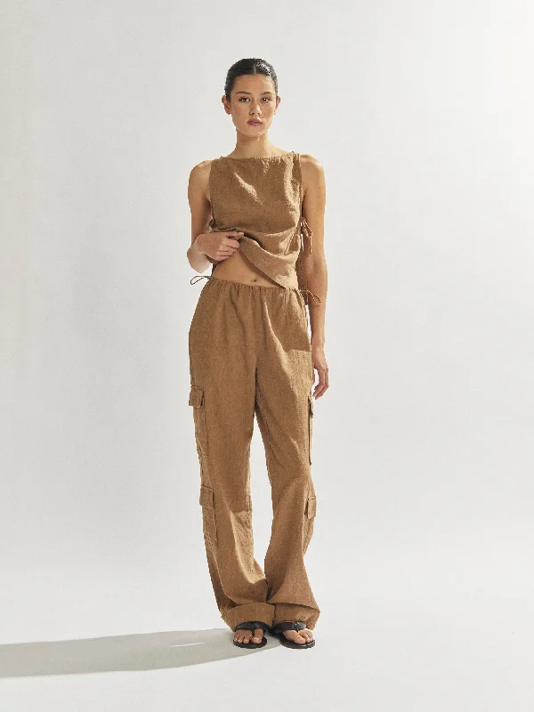 Evie Trousers Tan Trousers Silk Elegant