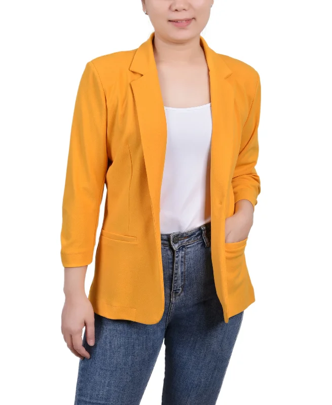 Petite 3/4 Sleeve Scuba Crepe Blazer Women's Travel Jacket