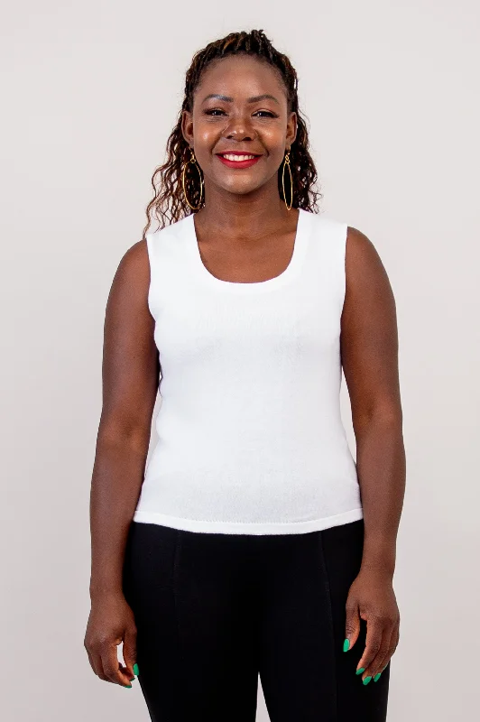 Melanie Tank, White, Cotton strappy tank top