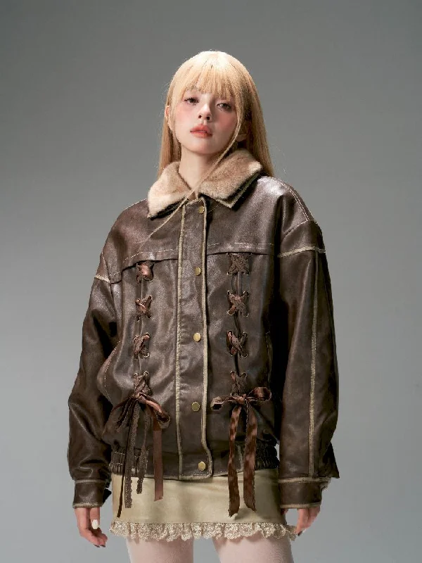 Lace Tie Brown Washed Scrub Color Fur Coat【s0000005321】 Vest Waistcoat Gilet