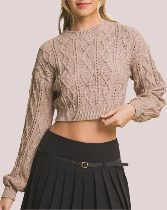 Cropped Stone Sweater Zippered Front Buttoned Front Snap Front