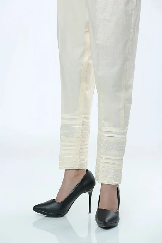 LSM Embroidered Stitched Trousers LSM-1617-Cream Trousers Floral Bohemian