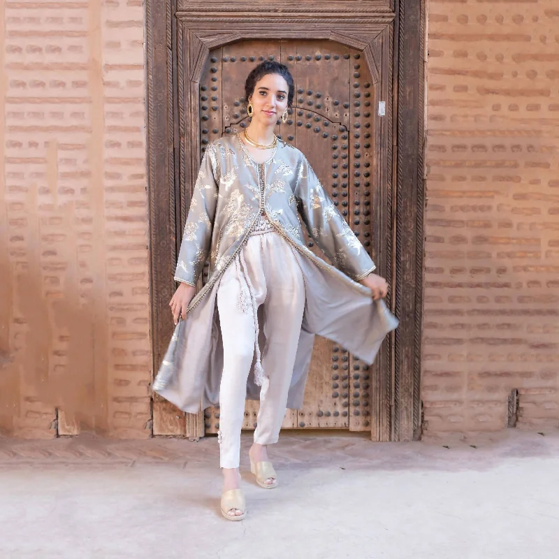 Floral Embroidered Organza Silk Coat Kaftan Denim Leather Suede