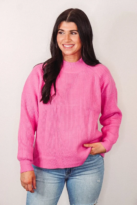 Blissfully Cozy Pink Ribbed Sweater Herringbone Houndstooth Plaid