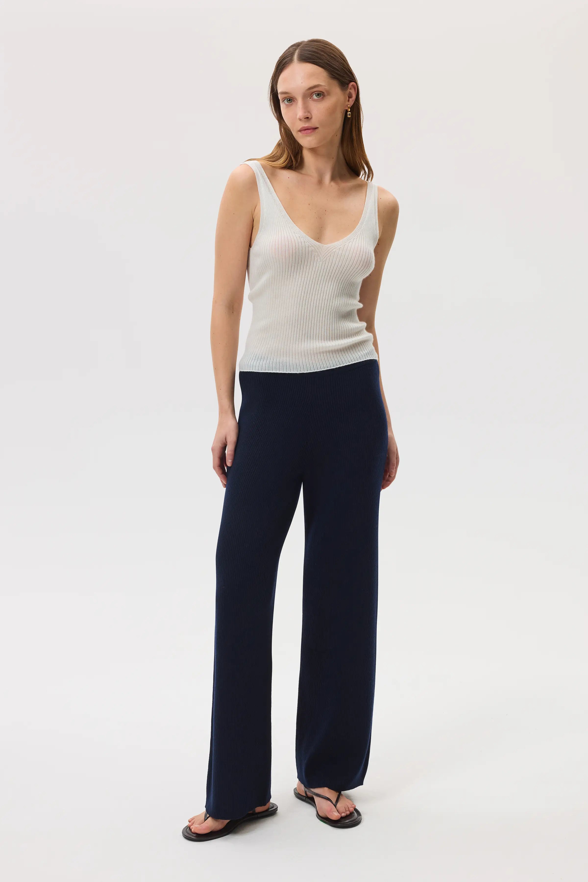 Ribbed Merino Wide Leg Trousers Trousers chic fashionable