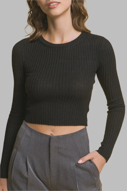 Ribbed Cropped Sweater Denim Fabric Leather Fabric Suede Fabric