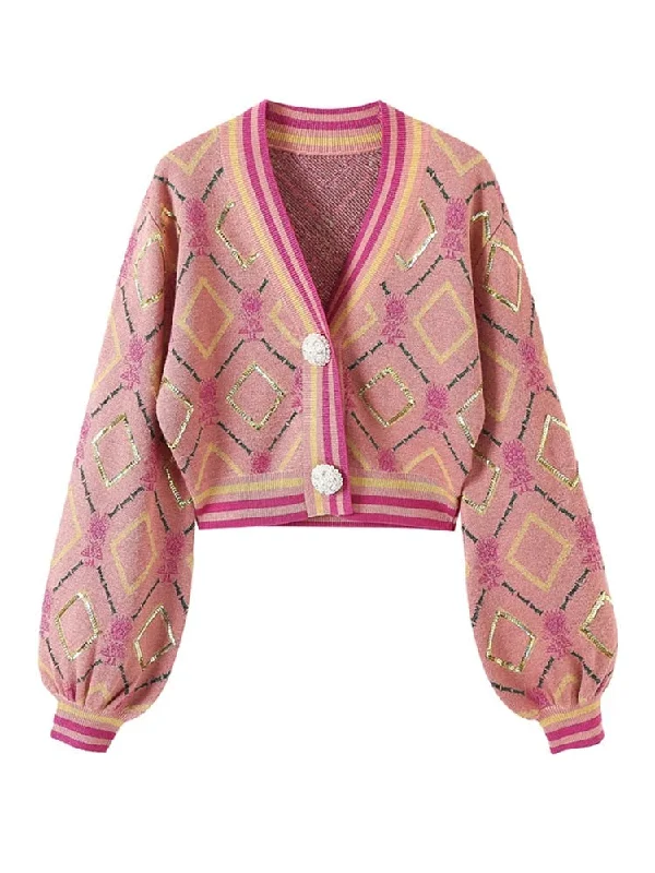 Pink Lady's Cropped Knitted Cardigan Open Front Closed Front Wrap Front