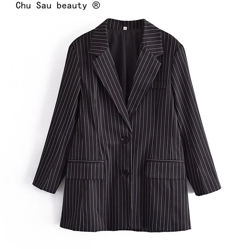 Vintage Casual 2022 Autumn Woman Out Wear Slim Striped Loose Blazer Suit Coat Office Ladies Chic Top Women's Wedding Blazer