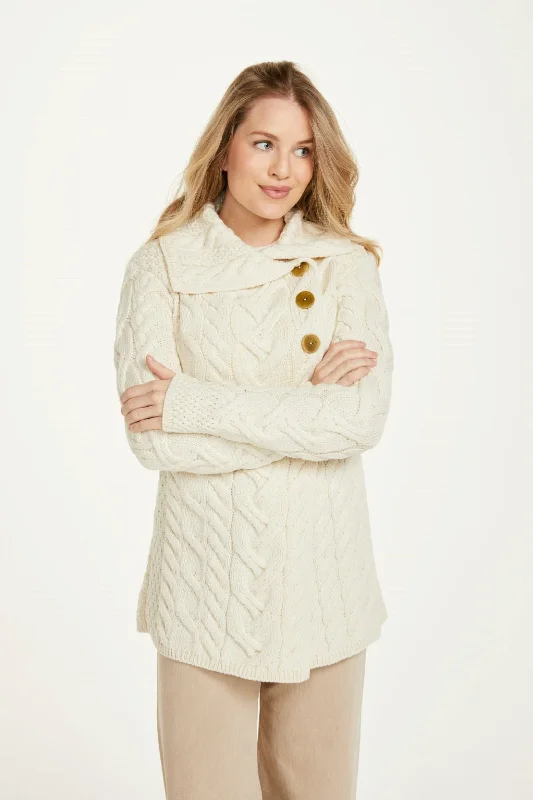 Aran - Buttoned Longline Cardigan - Oat Velvet Chenille Corduroy