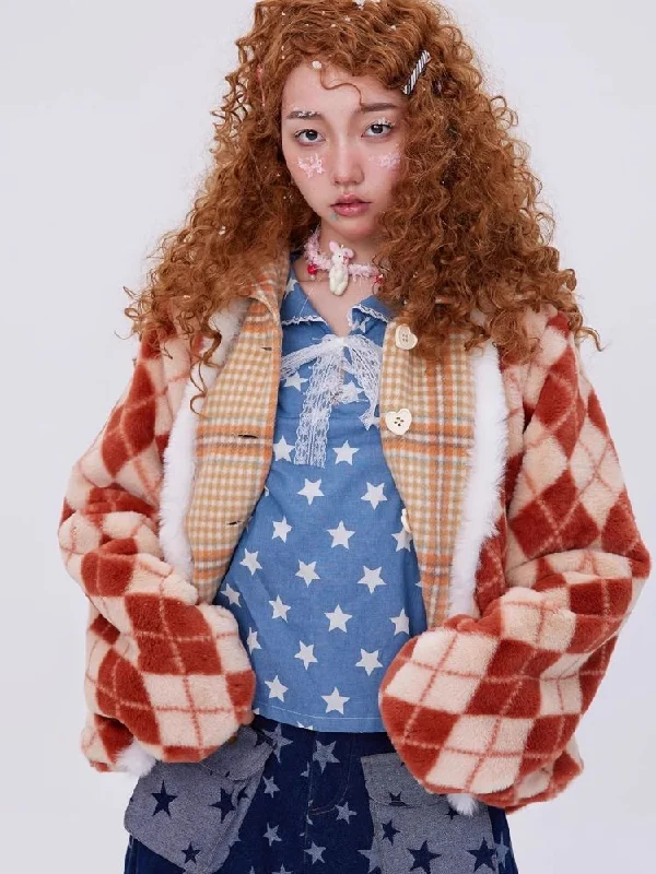 Japanese retro plaid coat【s0000004036】 Hooded Jacket Zipper Jacket Button Jacket
