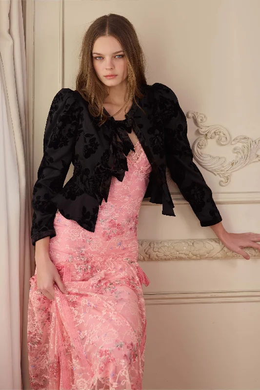 Currier Satin Velvet Printed Puff Sleeve Jacket Striped Jacket Polka Dot Jacket Floral Jacket
