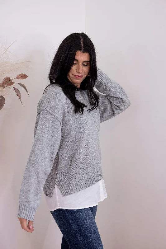 Lovely Layered Grey Sweater Top Casual Formal Business
